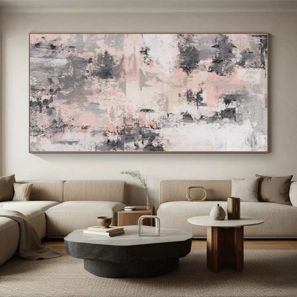 Pink Hand-painted Calm Fusion Grey Abstract Canvas Artwork 8IT20